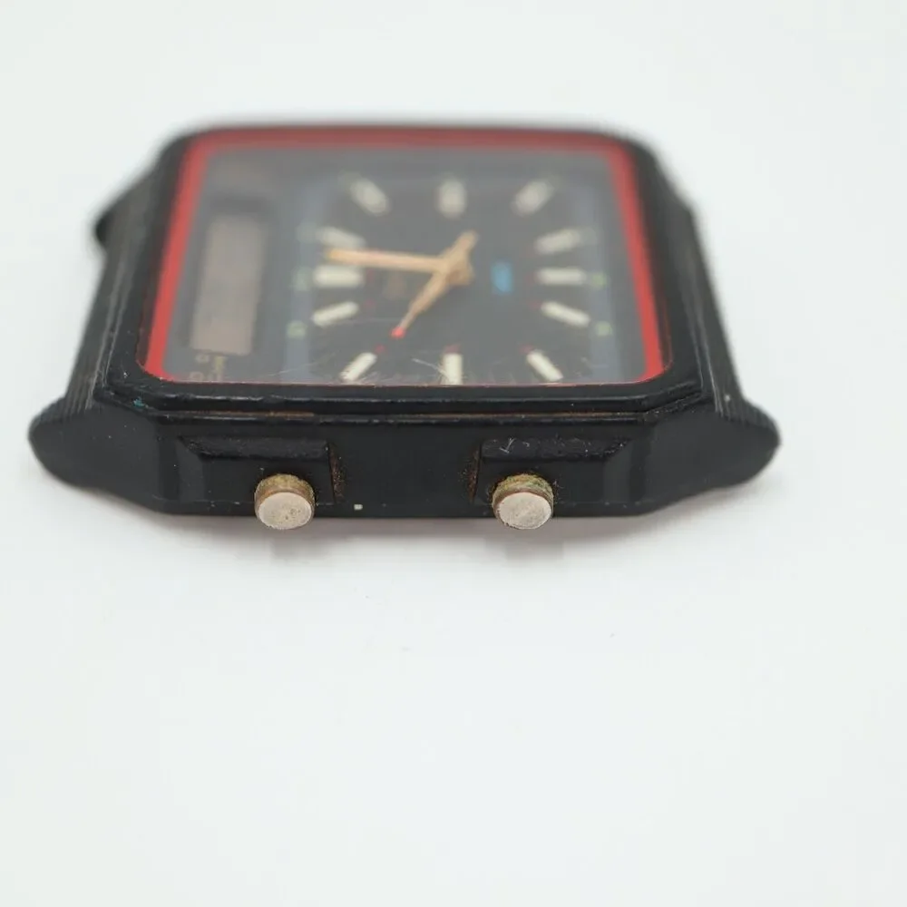 Vintage Timex Analog Digital Black Square Watch BROKEN LUG No Strap PARTS REPAIR